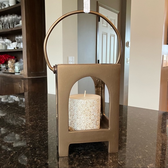 New Pottery Barn Danika Handcrafted Brass Lantern, Muted Gold Candle Holder, NWT - Picture 3 of 16